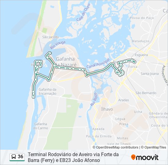 Mapa da linha do autocarro 36.