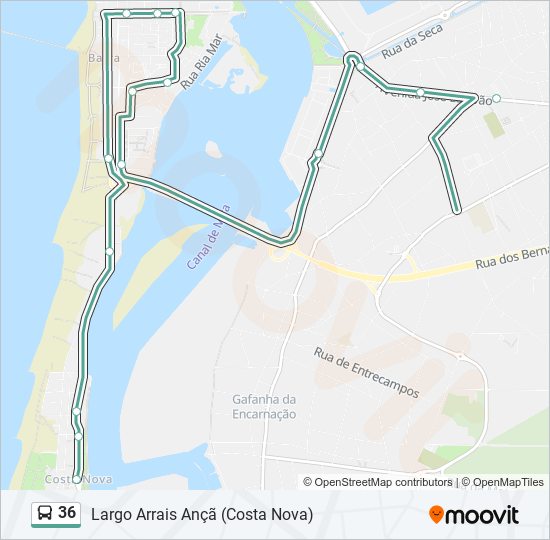 Mapa da linha do autocarro 36.