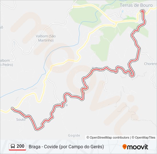 Mapa da linha do autocarro 200.