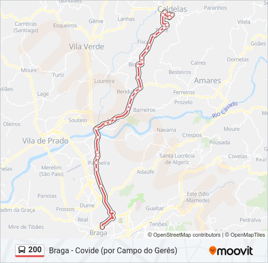 Mapa da linha do autocarro 200.