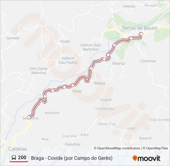 Mapa da linha do autocarro 200.