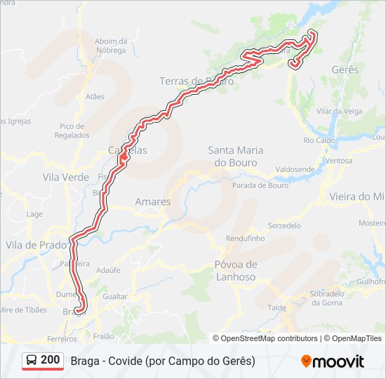 Mapa da linha do autocarro 200.