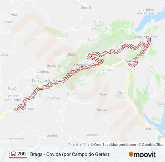 Mapa da linha do autocarro 200.
