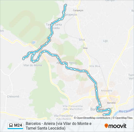 Mapa da linha do autocarro M24.