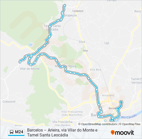 Mapa da linha do autocarro M24.