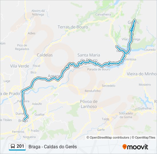 Mapa da linha do autocarro 201.