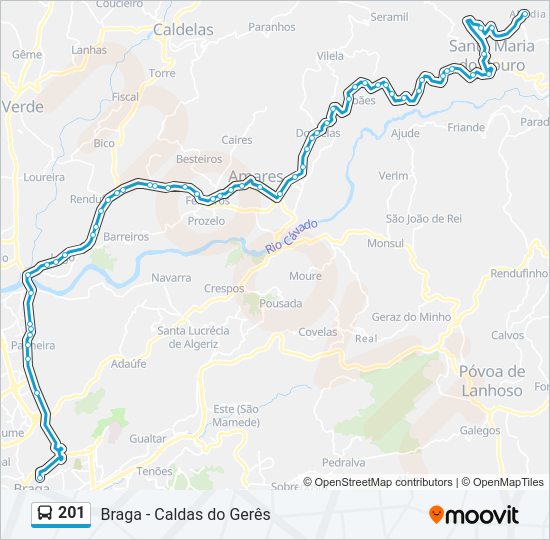 Mapa da linha do autocarro 201.