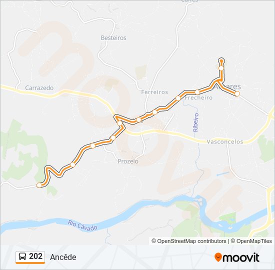 Mapa da linha do autocarro 202.