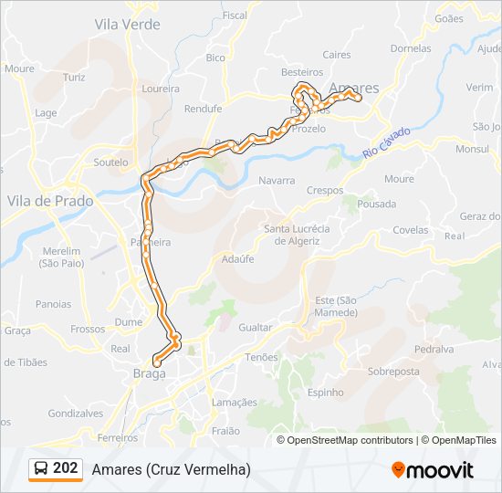 Mapa da linha do autocarro 202.