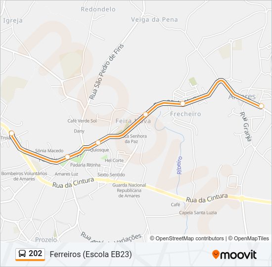 Mapa da linha do autocarro 202.