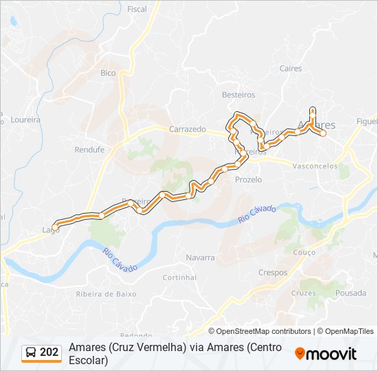 Mapa da linha do autocarro 202.