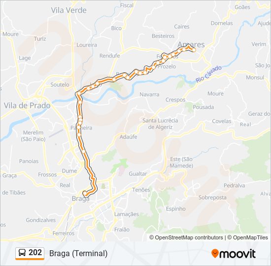 Mapa da linha do autocarro 202.