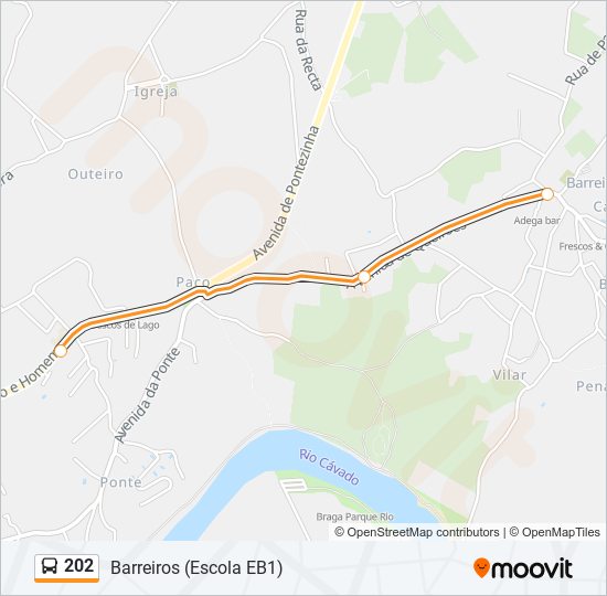 Mapa da linha do autocarro 202.