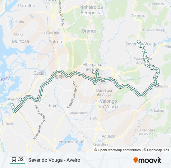 Mapa da linha do autocarro 32.