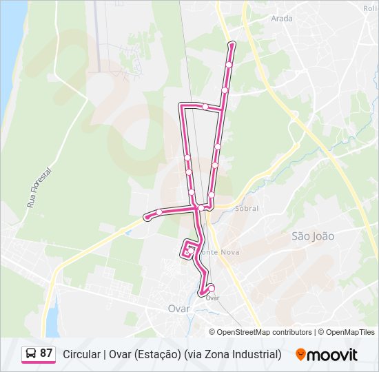 Mapa da linha do autocarro 87.