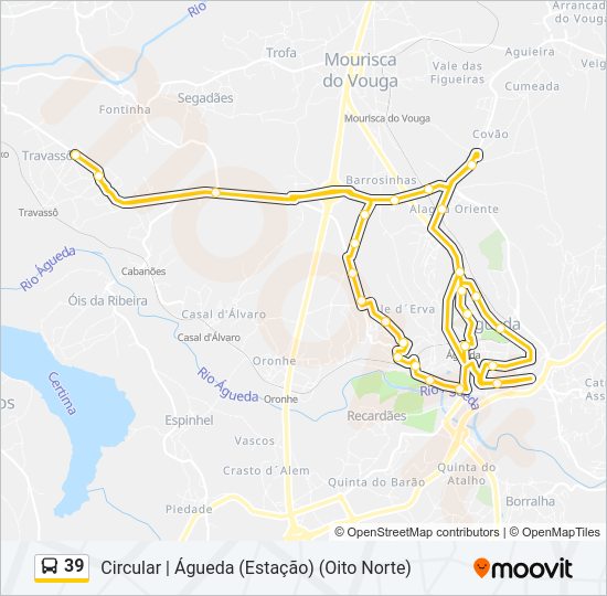 Mapa da linha do autocarro 39.