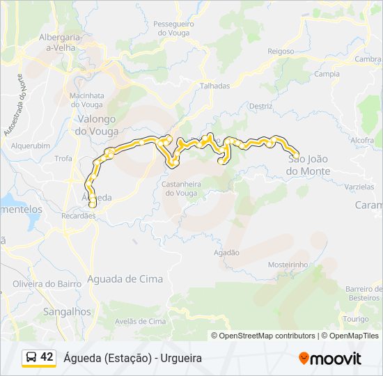 Mapa da linha do autocarro 42.