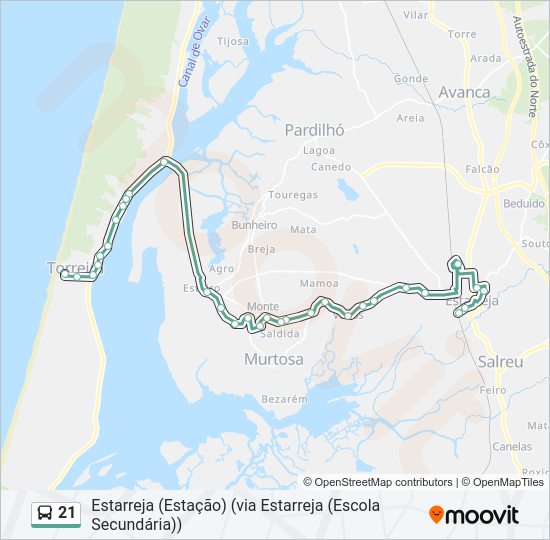 Mapa da linha do autocarro 21.