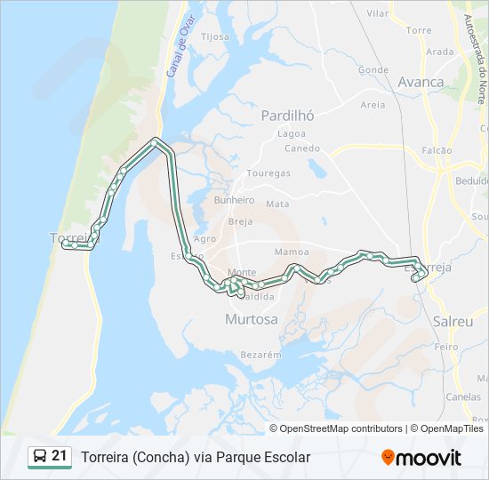 Mapa da linha do autocarro 21.