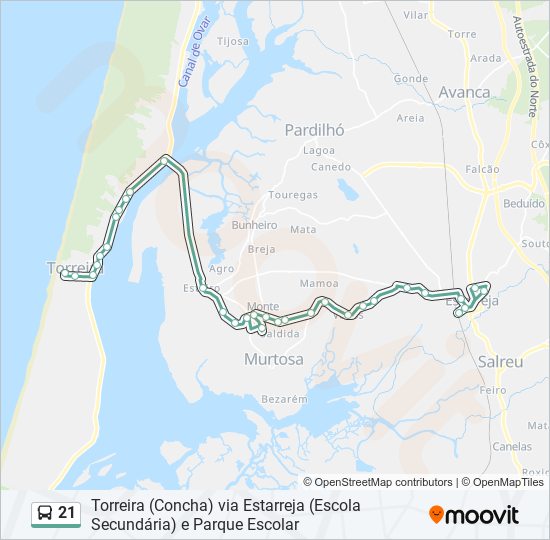 Mapa da linha do autocarro 21.