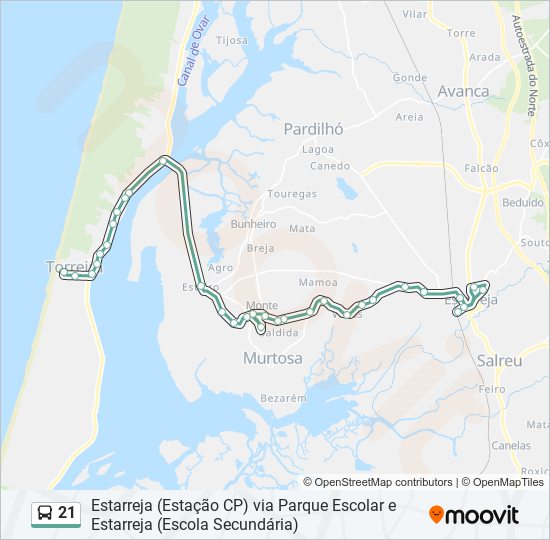 Mapa da linha do autocarro 21.