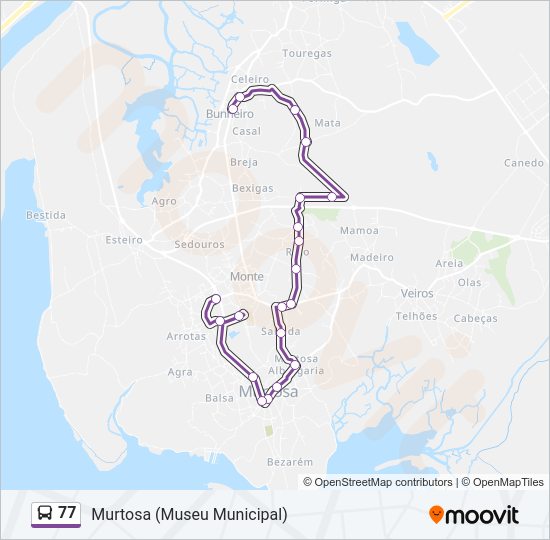 Mapa da linha do autocarro 77.