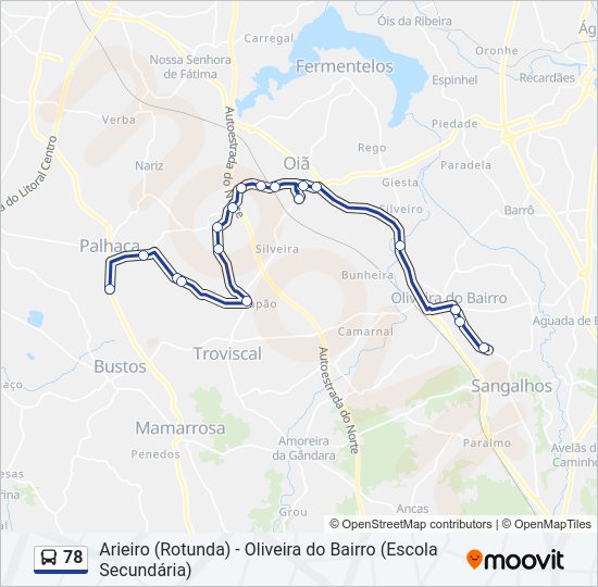 Mapa da linha do autocarro 78.