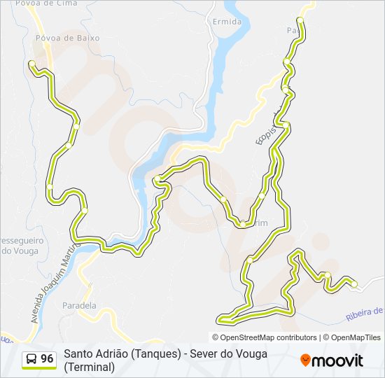 Mapa da linha do autocarro 96.
