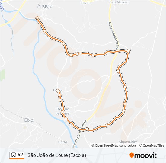 Mapa da linha do autocarro 52.