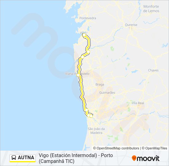 Mapa da linha do autocarro AUTNA.