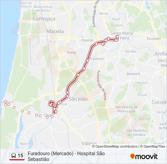 Mapa da linha do autocarro 15.