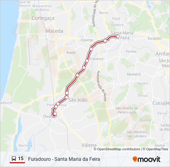 Mapa da linha do autocarro 15.