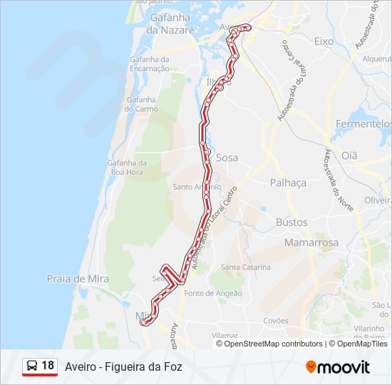 Mapa da linha do autocarro 18.