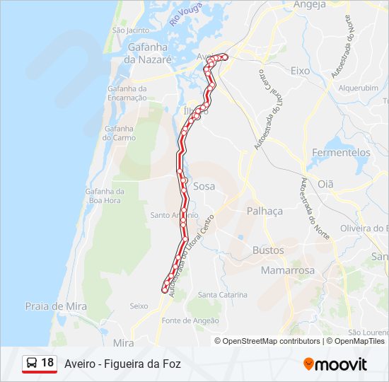 Mapa da linha do autocarro 18.