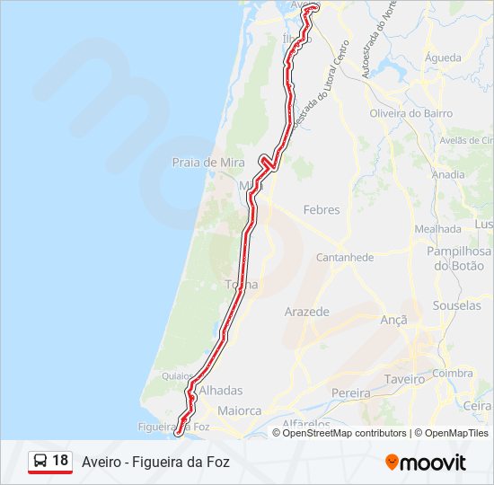 Mapa da linha do autocarro 18.