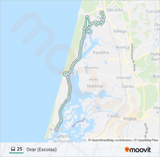 Mapa da linha do autocarro 25.