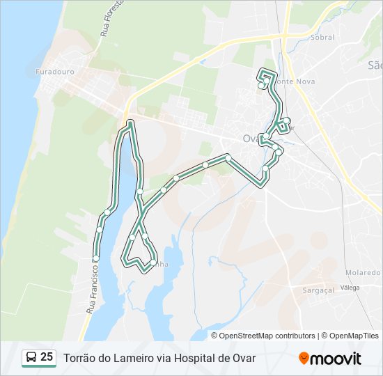 Mapa da linha do autocarro 25.