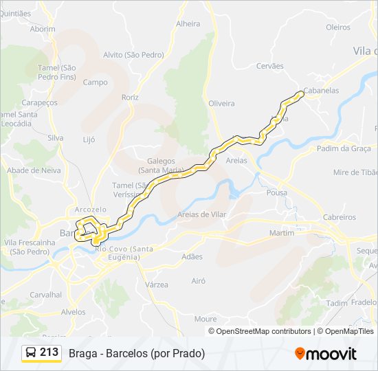 Mapa da linha do autocarro 213.