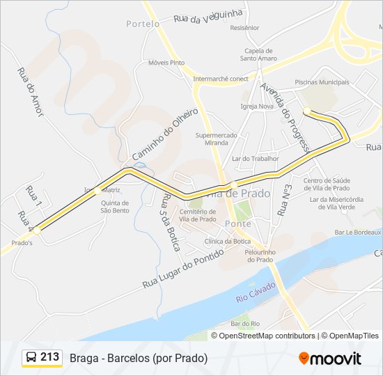 Mapa da linha do autocarro 213.