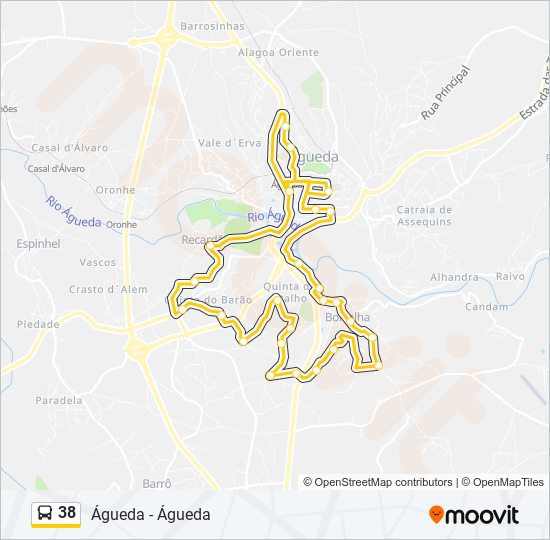 Mapa da linha do autocarro 38.