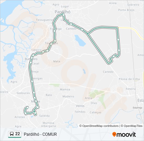 Mapa da linha do autocarro 22.