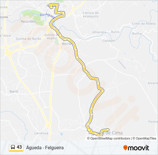 Mapa da linha do autocarro 43.