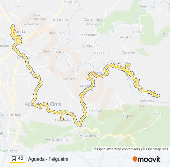 Mapa da linha do autocarro 43.