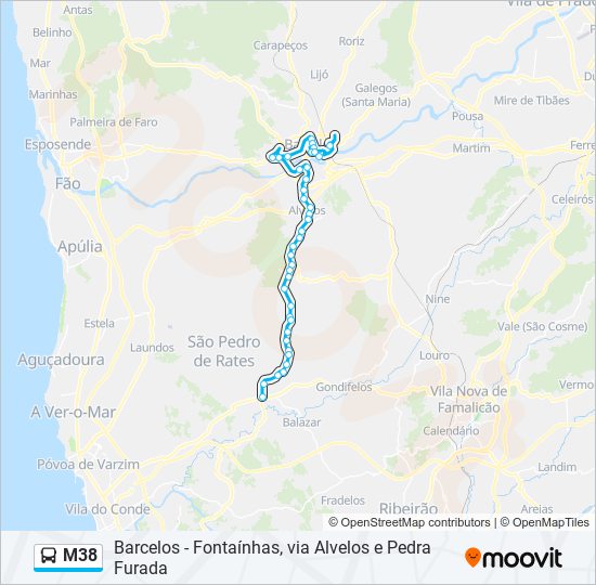 Mapa da linha do autocarro M38.