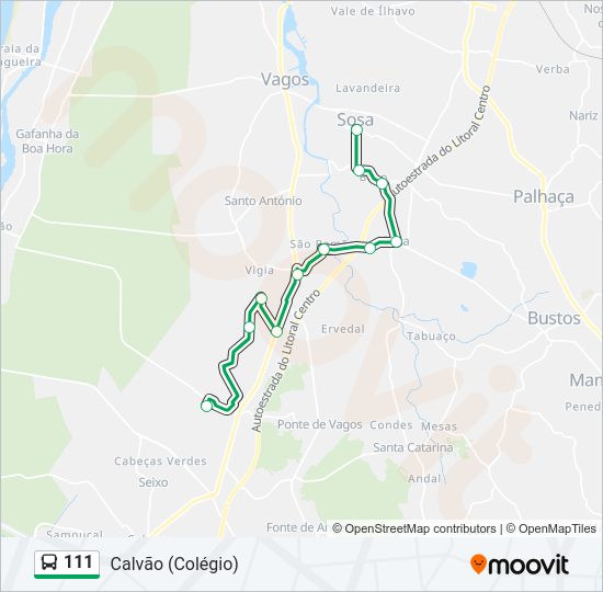 Mapa da linha do autocarro 111.