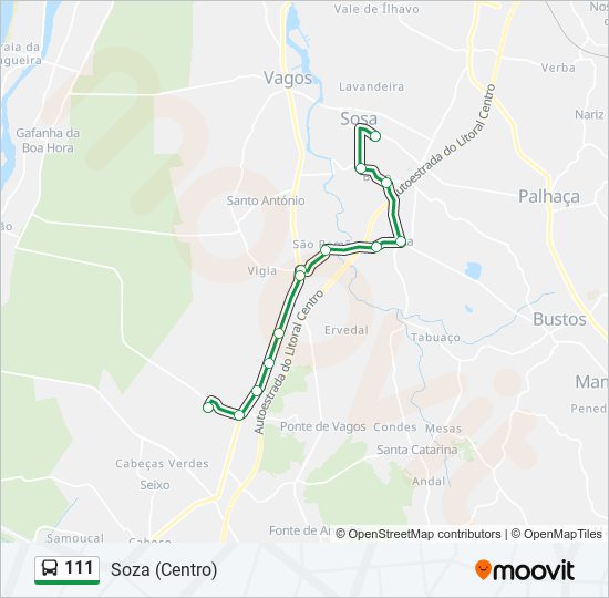 Mapa da linha do autocarro 111.