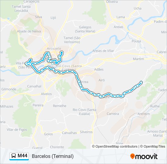 Mapa da linha do autocarro M44.