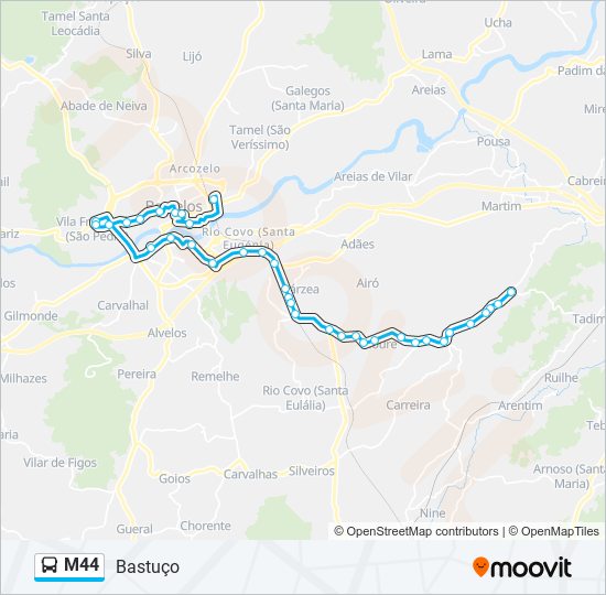 Mapa da linha do autocarro M44.