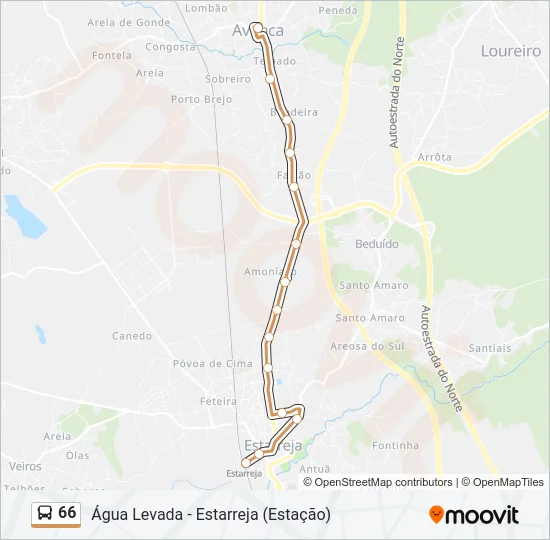 Mapa da linha do autocarro 66.