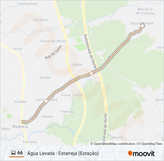 Mapa da linha do autocarro 66.